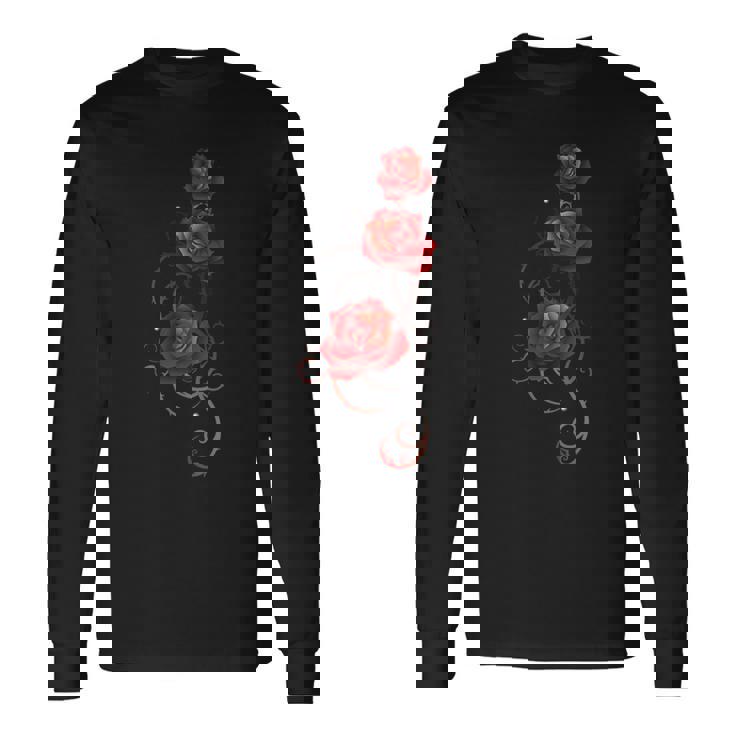 バレンタインデー ギフト シャツ 赤バラ とげ付き 葉っぱ 長袖Tシャツ