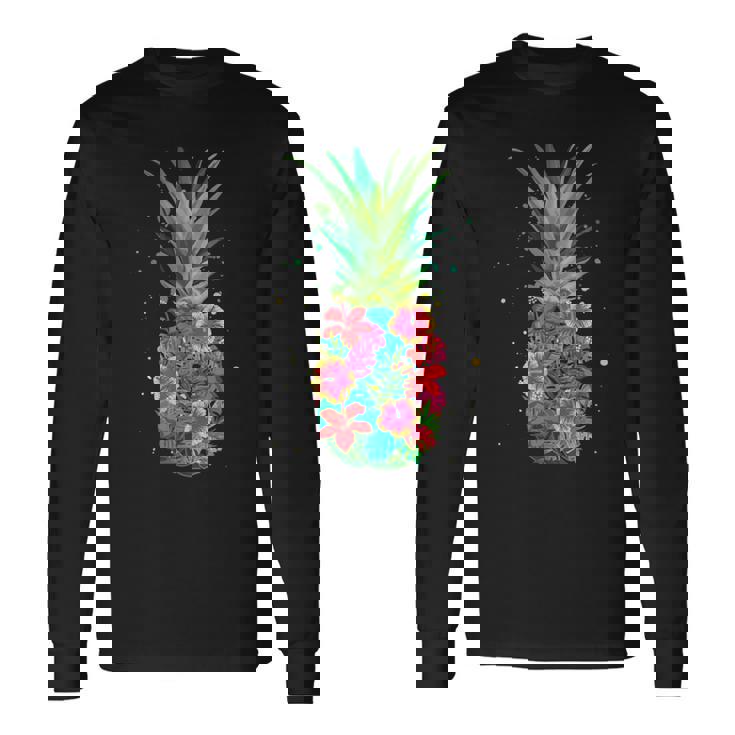 パイナップルフラワー レディース メンズ アロハ ハワイ ヴィンテージ ハワイアン 長袖Tシャツ