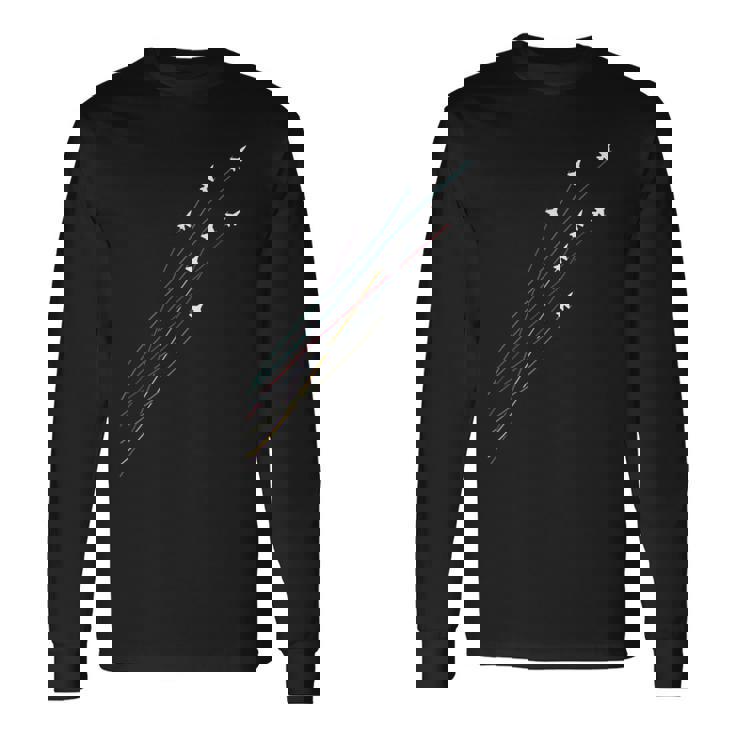 パイロットカラフルフライングジェット飛行機戦闘機ギフト 長袖Tシャツ