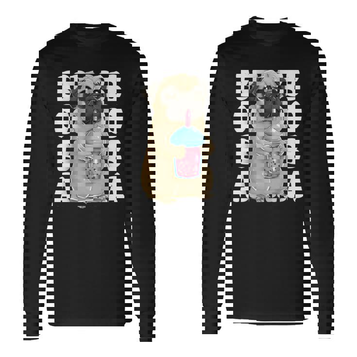 パグ 犬 カワイイ ボバ バブル ミルク ティー タピオカパール かわいい 長袖Tシャツ