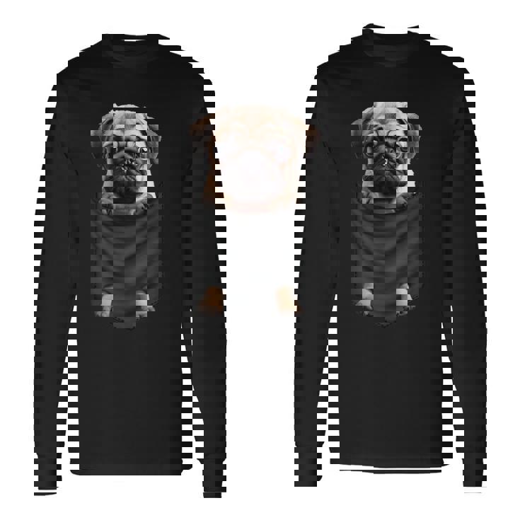 パグ 面白いtシャツ イヌ ポケット わんこ メンズ 犬好き グッズ かわいい おもしろ 面白い 服 ネタ 長袖Tシャツ