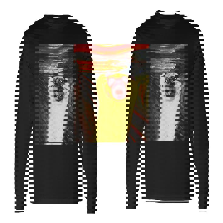 パグ 面白いtシャツ 犬 ムンクの叫び かわいい メンズ 子供 おもしろ 服 グッズ ネタ わんこ イヌ 長袖Tシャツ