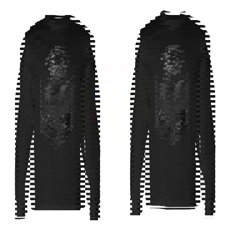 パグ犬愛好家のための面白いブラックパグをポケットに入れましょう。 長袖Tシャツ ギフトのアイデア