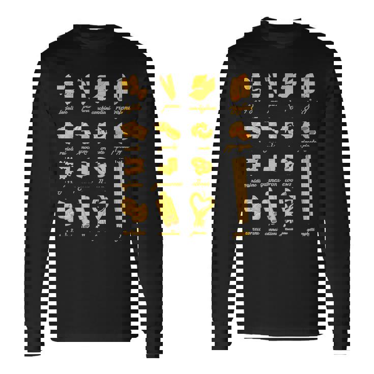 パスタタイプの麺スパゲッティ、ペンネ、トルテリーニ、ファルファッレ 長袖Tシャツ