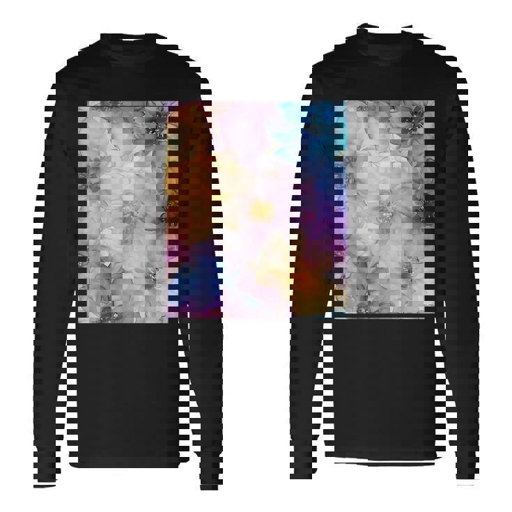 パステルインクのイラストにマルチカラー春の花。 長袖Tシャツ ギフトのアイデア