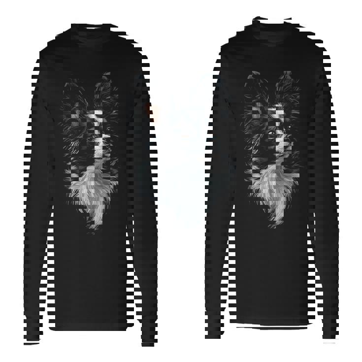 パピヨン 犬 モチーフ ペット アート パピヨン 長袖Tシャツ