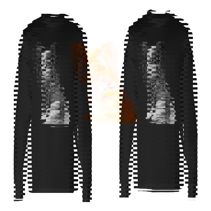 パピヨン犬 日本の伝統的なドラゴンタトゥー イレズミ 長袖Tシャツ