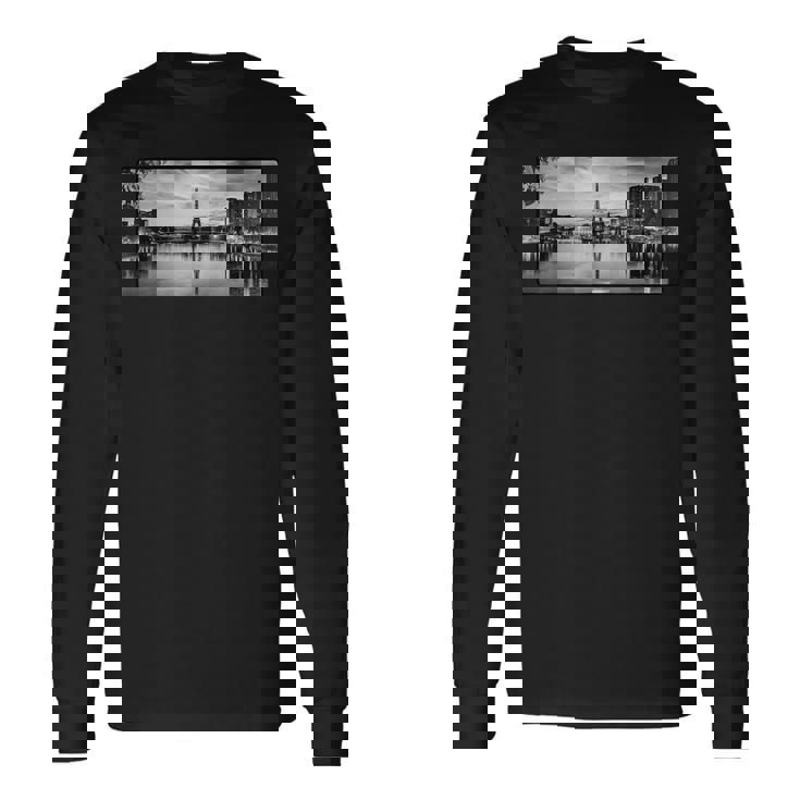 パリ エッフェル塔 ライト ビンテージ写真 お土産 イベント 長袖Tシャツ