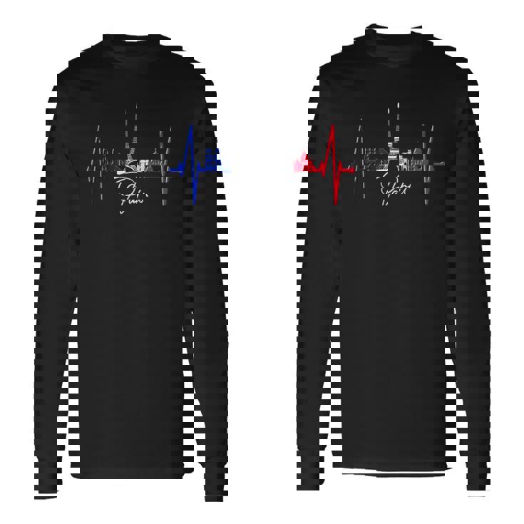 パリのスカイライン ハートビート 愛 エッフェル塔 愛 フランスi Love Paris 長袖Tシャツ