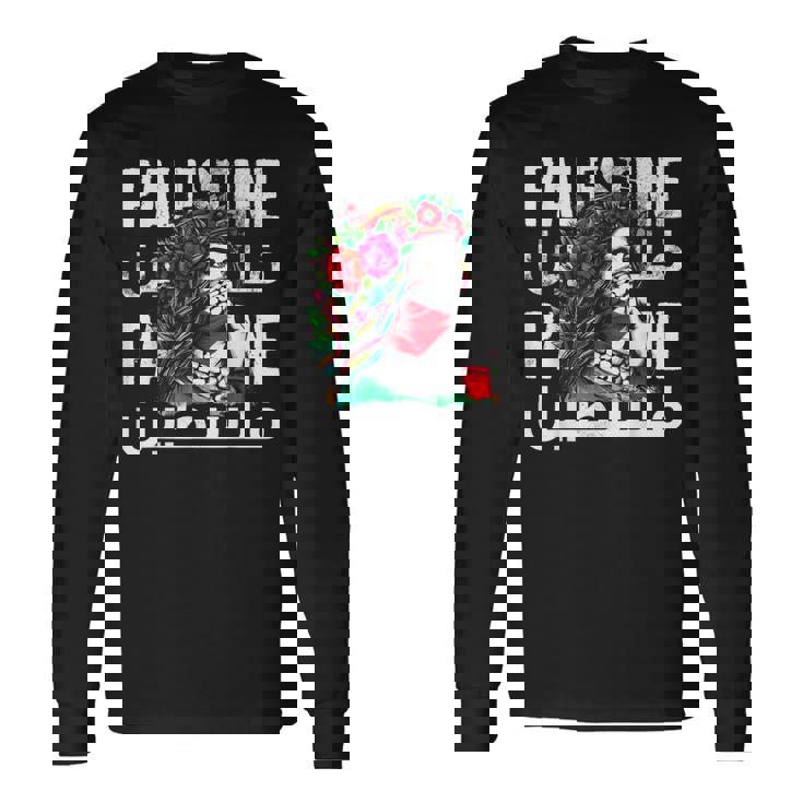 パレスチナのバンダナを持つパレスチナの少女 パレスチナ人 長袖Tシャツ