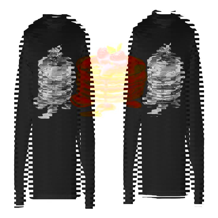 パンケーキシロップ 水彩食品 朝食 ストロベリースイーツ 長袖Tシャツ