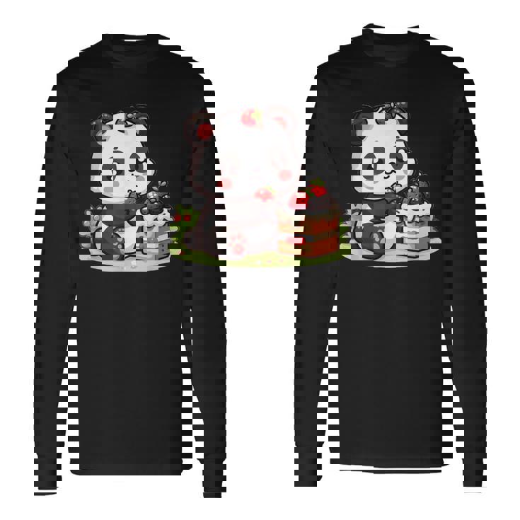 パンダを食べるストロベリーケーキ 長袖Tシャツ