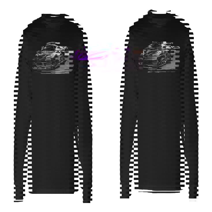 パープル C8 ドライブウェイ スー レースカー マッスルカー スポーツカー C8 長袖Tシャツ
