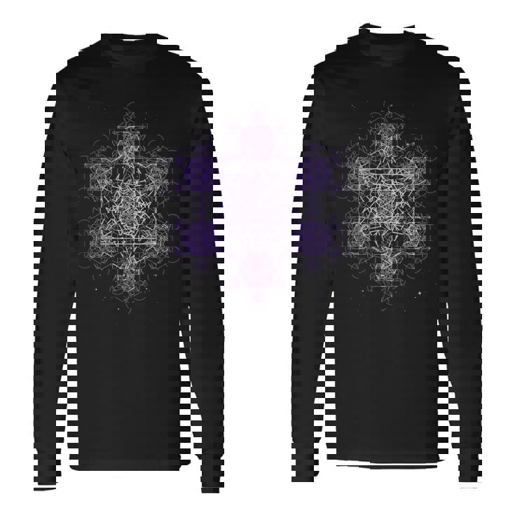 パープル フラクタル メタトロンキューブ 神聖な幾何学 スピリチュアル 長袖Tシャツ