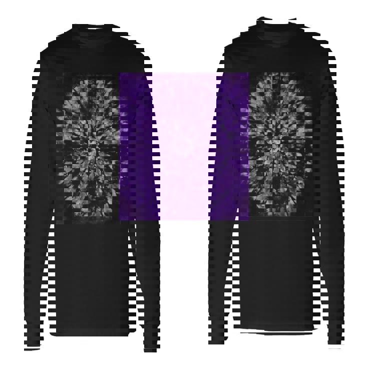 パープルバティックタイダイ ボヘミアンパターン 長袖Tシャツ