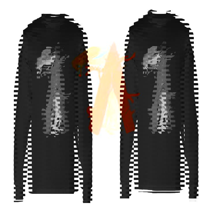 ヒエロニムス ボッシュ 鳥と木 地上の喜びの庭 長袖Tシャツ