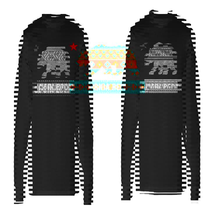 ヒッピー カリフォルニア リパブリック ネイティブ アメリカン パターン シャツ 長袖Tシャツ