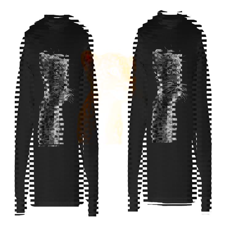 ヒョウヒョウ大型猫かわいい大型猫ヒョウヒョウ 長袖Tシャツ