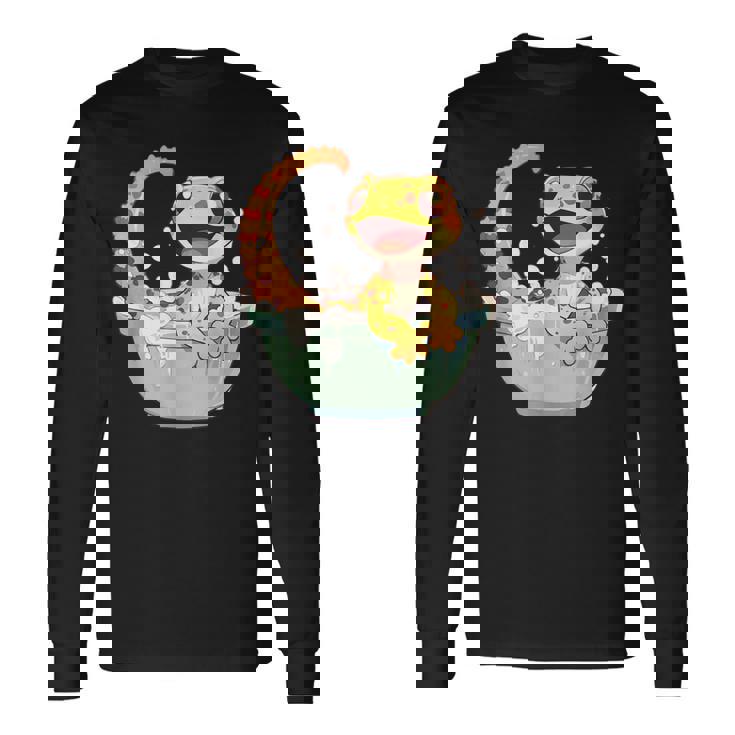 ヒョウモントカゲモドキ シャワー かわいい 野生動物 トカゲ 長袖Tシャツ ギフトのアイデア