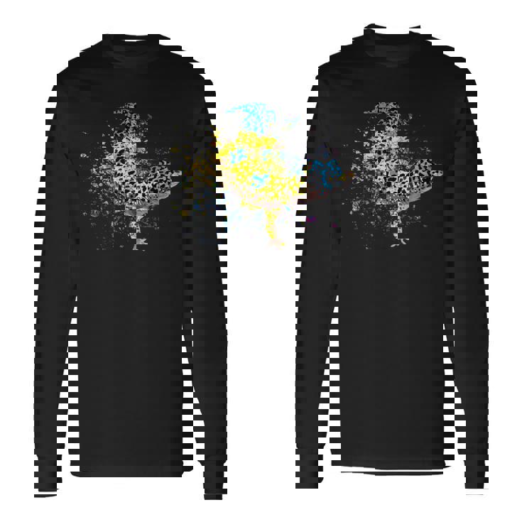 ヒョウモントカゲモドキ 水彩画 爬虫類飼育員 ヤモリ 扇子 長袖Tシャツ