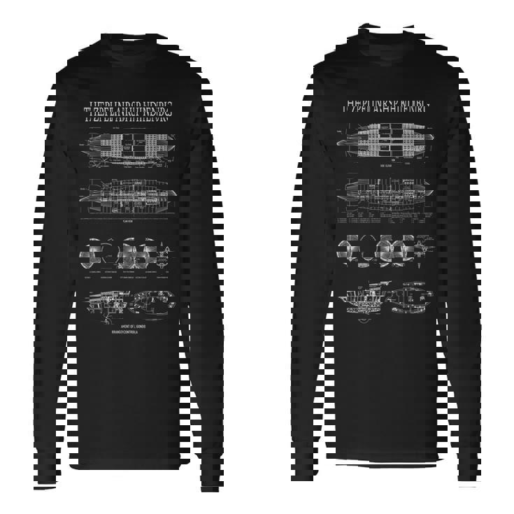 ヒンデンブルク ドイツ ツェッペリン飛行船の設計図 長袖Tシャツ