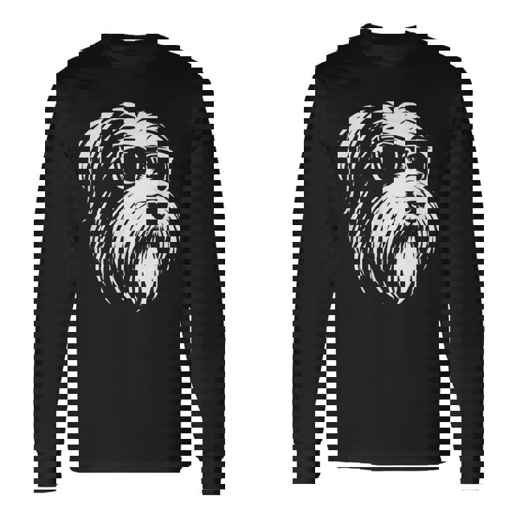 ビアデッド・コリー サングラス 犬 グラフィック デザイン 長袖Tシャツ