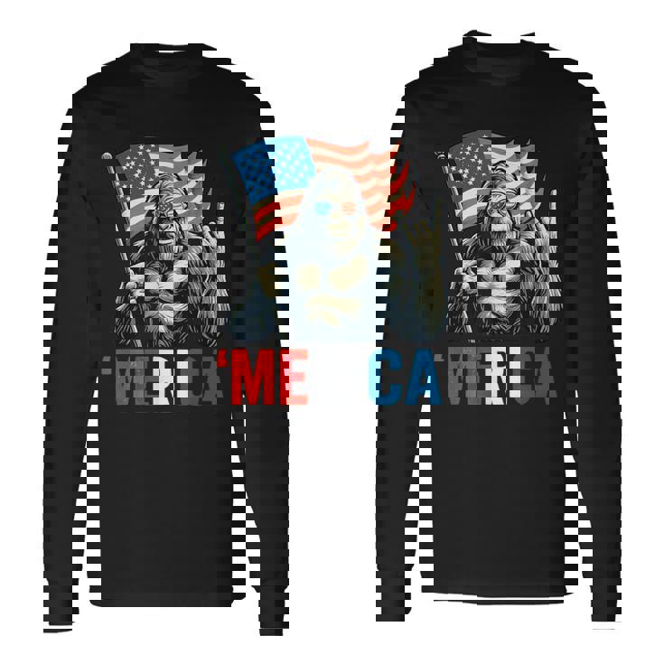 ビッグフット メリカ ロック アメリカ国旗 愛国的 7月4日 長袖Tシャツ