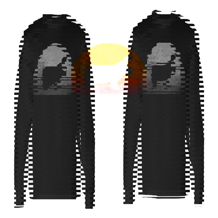 ビンテージ カバ デザイン レトロな日没カバ 長袖Tシャツ