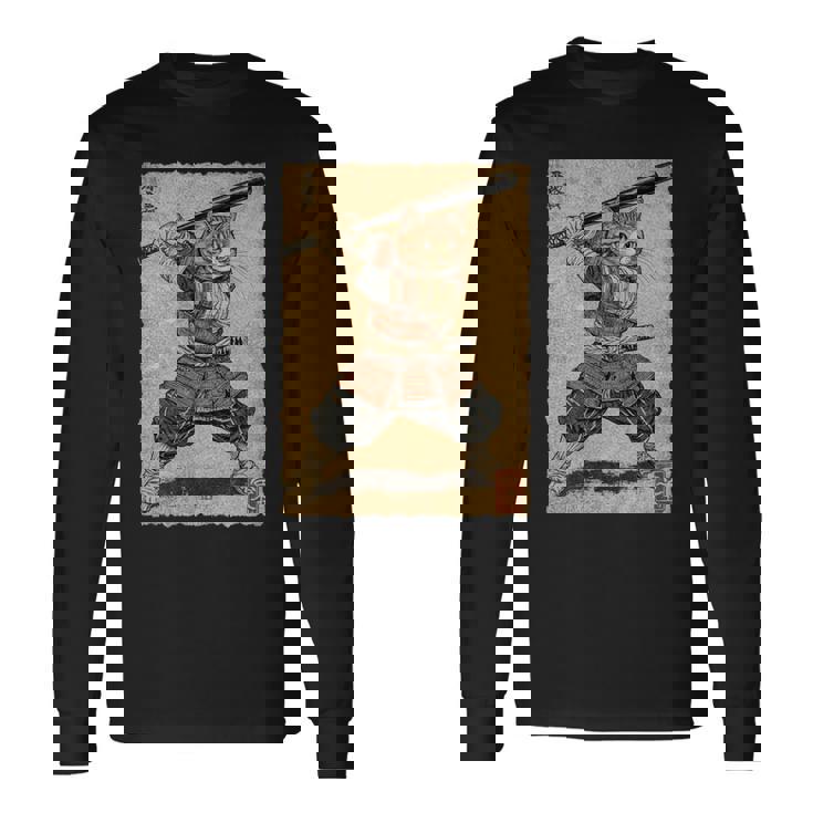 ビンテージアニメ 日本美術 野球選手の侍猫 長袖tシャツ 長袖Tシャツ