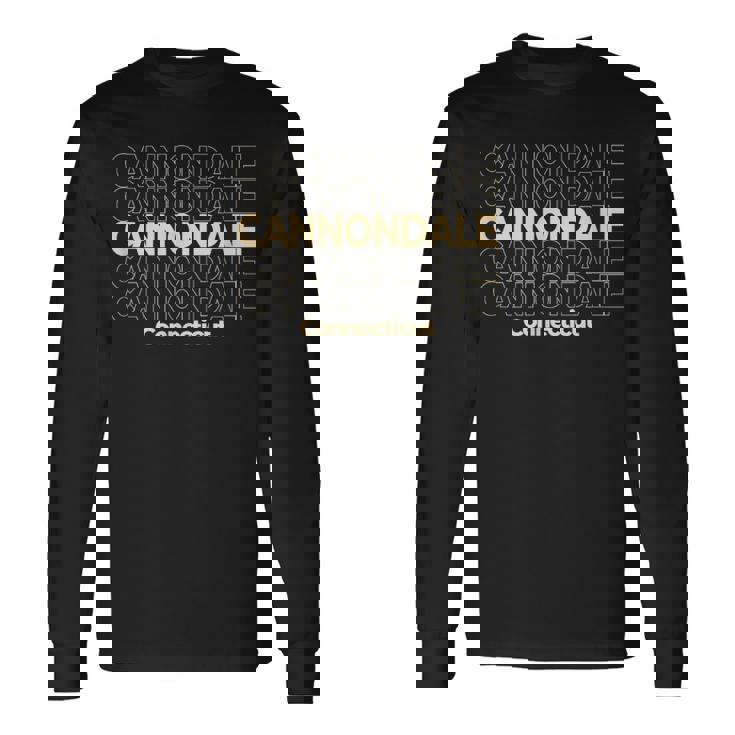 ビンテージキャノンデール、コネチカット州繰り返しテキスト 長袖Tシャツ