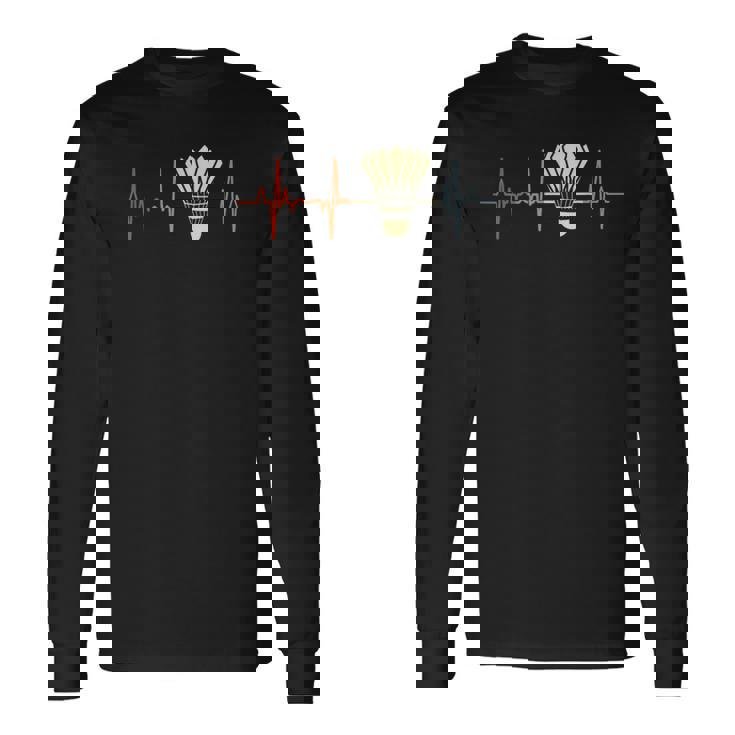 ビンテージバドミントンハートラインシャトルコック 長袖Tシャツ