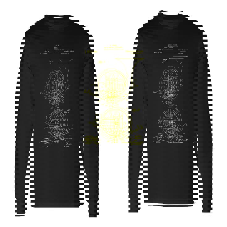 ビンテージ特許プリント 1914 フレンチホルン奏者 長袖Tシャツ