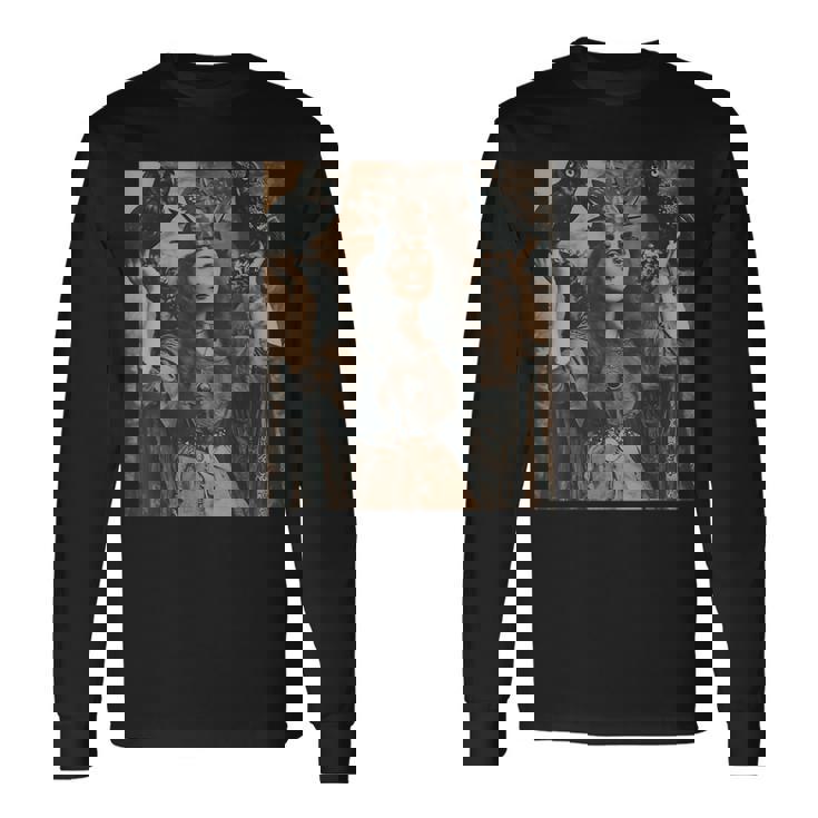 ビンテージ魔女魔女魔術師と猛禽フクロウ鳥ゴスゴシック。 長袖Tシャツ