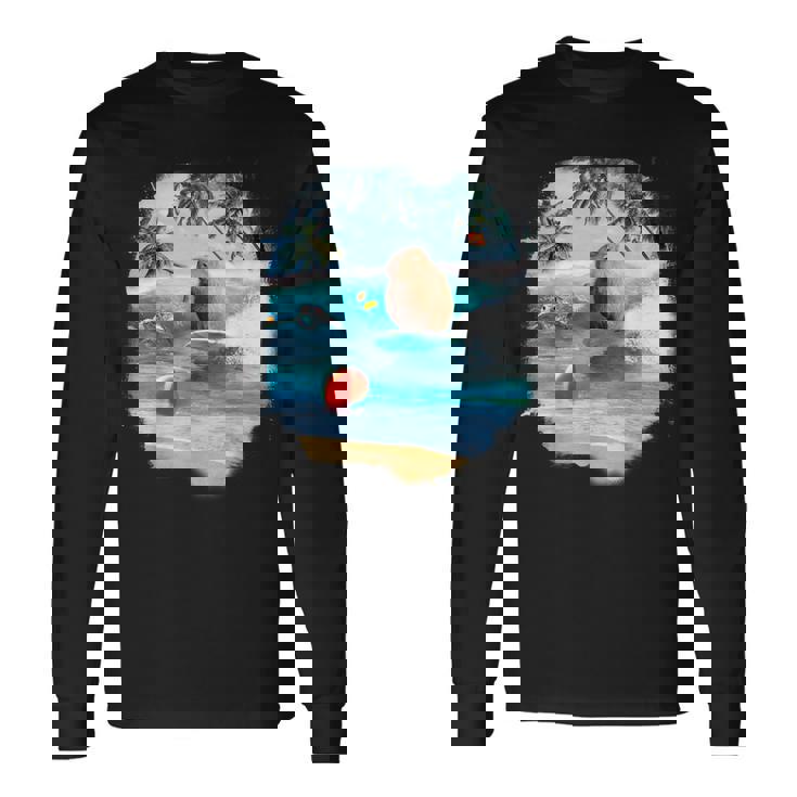 ビーチでのカピバラサーフィンおかしい 長袖Tシャツ