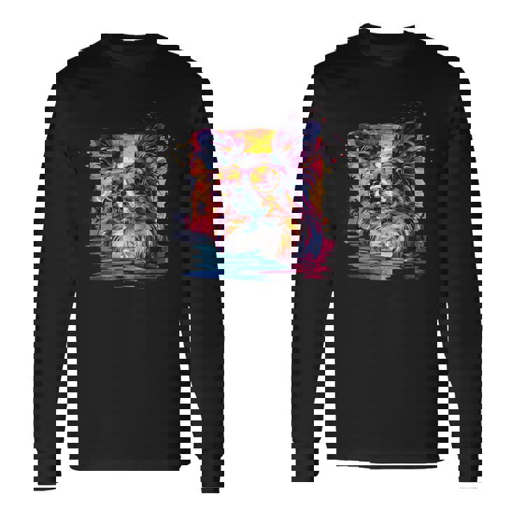 ビーチ・ポップアート クールなパピヨン 長袖Tシャツ