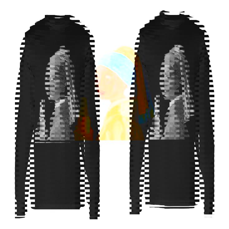 ビール 酒 面白いtシャツ フェルメール 飲み おもしろ 飲み会 のんべえ メンズ ネタ 服 変な 長袖Tシャツ