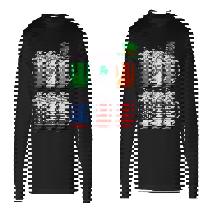 ビール聖パトリックデー メンズ アイルランドのアメリカ国旗 ドリンクマグ 長袖Tシャツ
