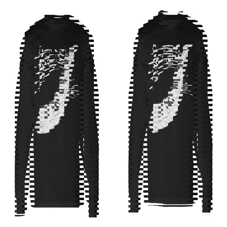 ピアノの鍵盤・音符・楽器ピアノ 長袖Tシャツ