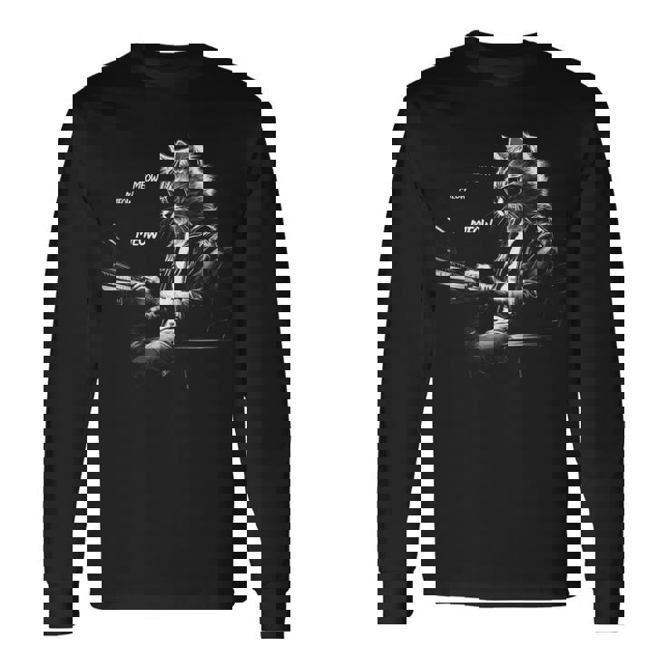 ピアノを弾くクラシック猫 鍵盤交響曲 長袖Tシャツ