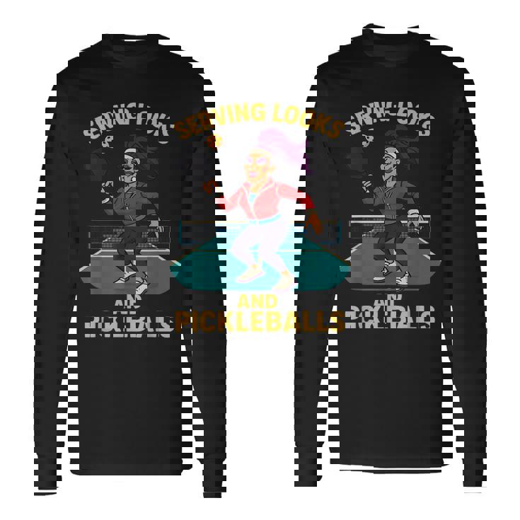 ピックルボールドラッグコート歌姫デザイン。 長袖Tシャツ