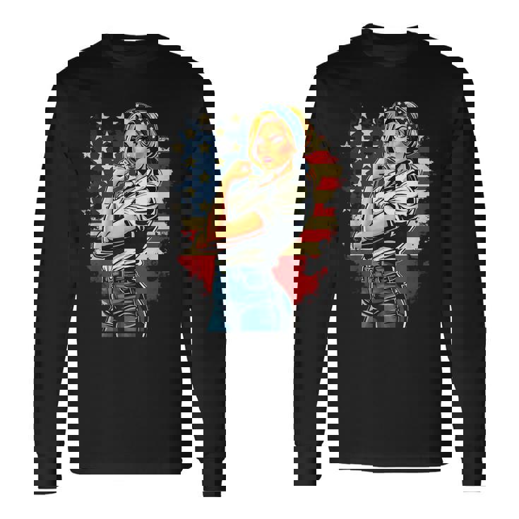 ピンアップセクシースタイルアメリカの象徴 長袖Tシャツ