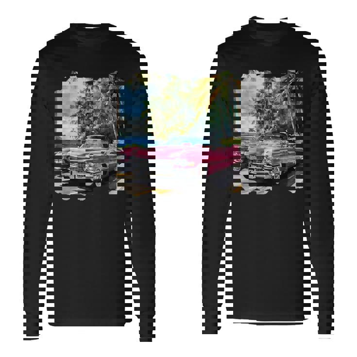 ピンク キャデラック ルックイン ビンテージビークル 長袖Tシャツ