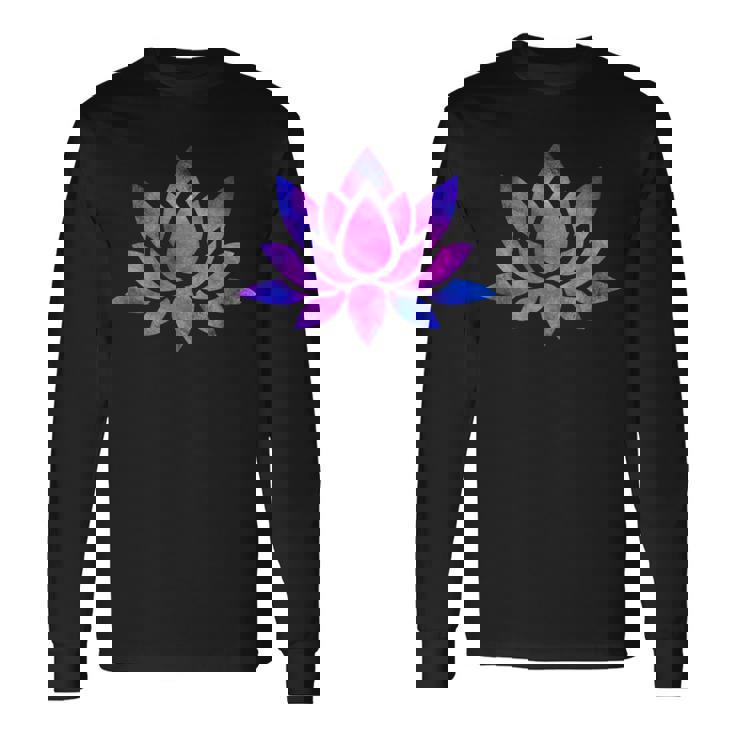 ピンクと紫の蓮の花 長袖Tシャツ