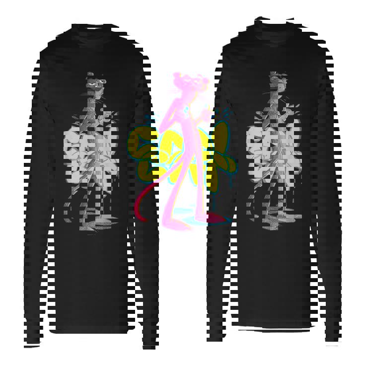 ピンクパンサー クールな猫 グラフィティ チョークアート 長袖Tシャツ