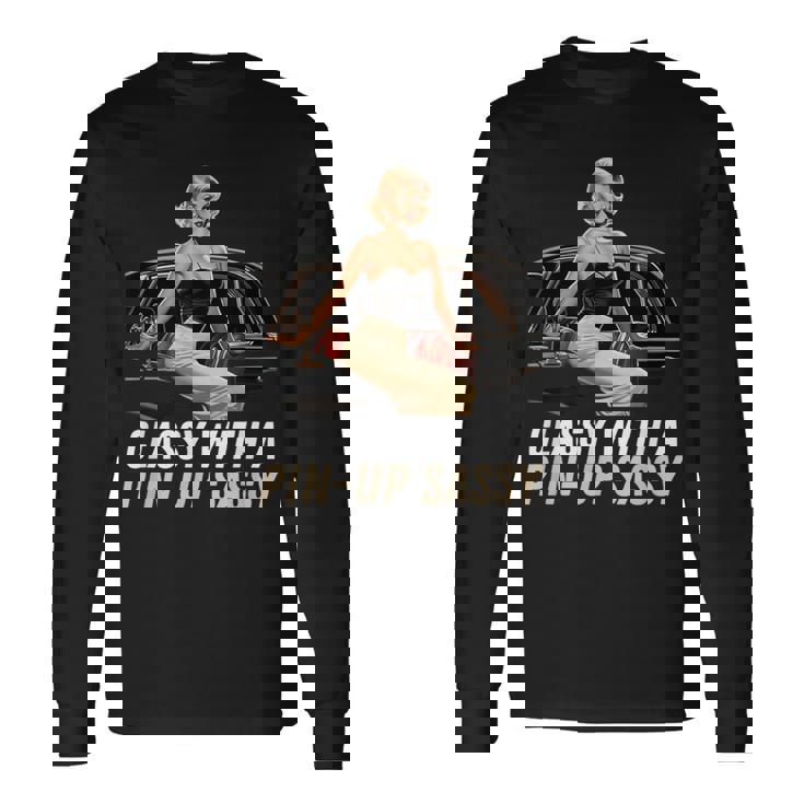 ピンナップガール クラシック オールドカー クラッシー ピンナップ生意気付き 長袖Tシャツ
