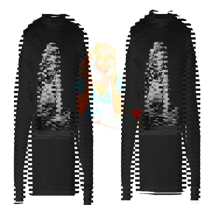 ピンナップガール ヴィンテージ電話 オールドスクール 長袖Tシャツ