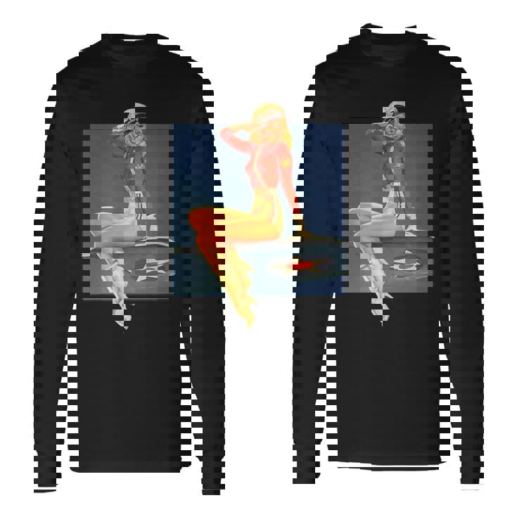 ピンナップガールww2軍空軍ポスターヴィンテージ 長袖Tシャツ