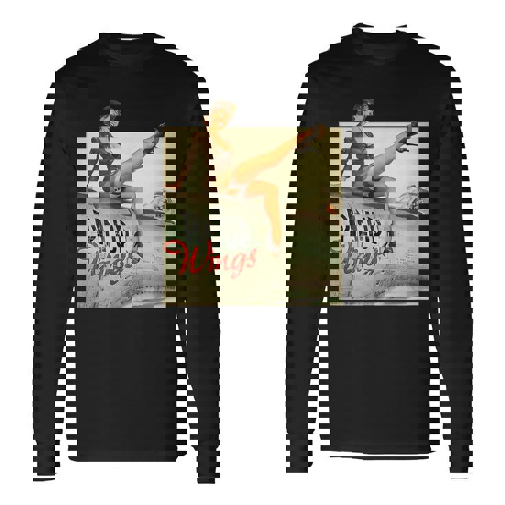 ピンナップガールの羽ビンテージポスターww2 長袖Tシャツ