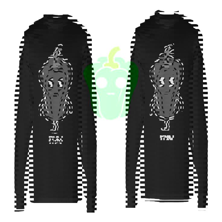 ピーマン 顔 イラスト かわいい おもしろ 面白い 簡単 シンプル ゆるい 野菜 長袖Tシャツ