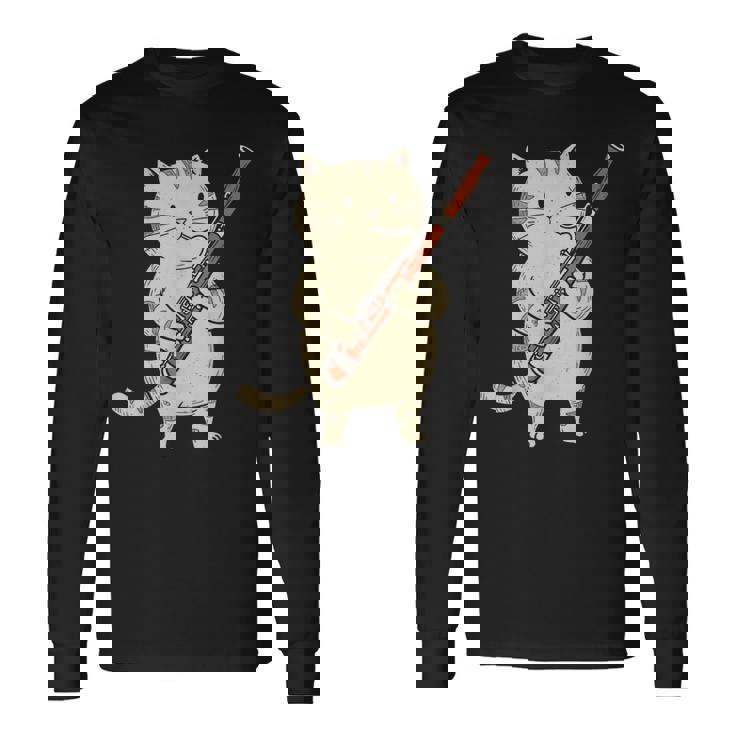 ファゴット猫ミュージシャン レトロ キュート バンド オーケストラ 長袖Tシャツ